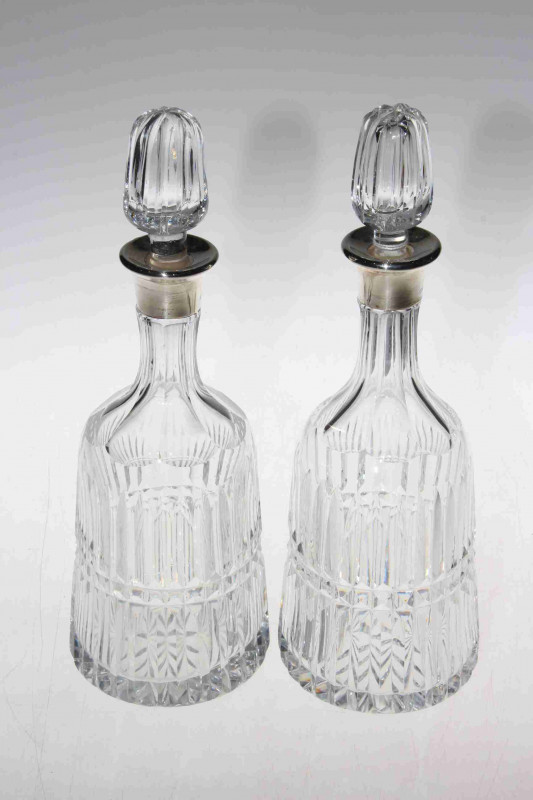 Pair silver mounted crystal decanters and stoppers