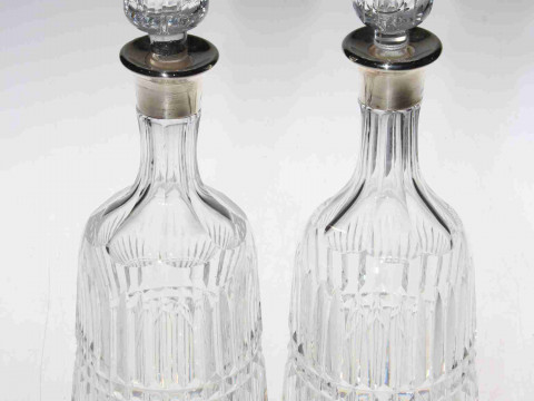 Pair silver mounted crystal decanters and stoppers