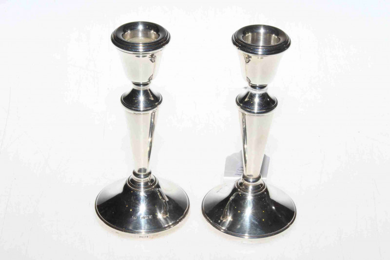 Pair silver candlesticks, 14cm
