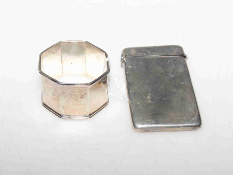 Silver card case and silver octagonal napkin ring (2)