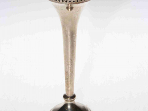 Loaded silver trumpet spill vase