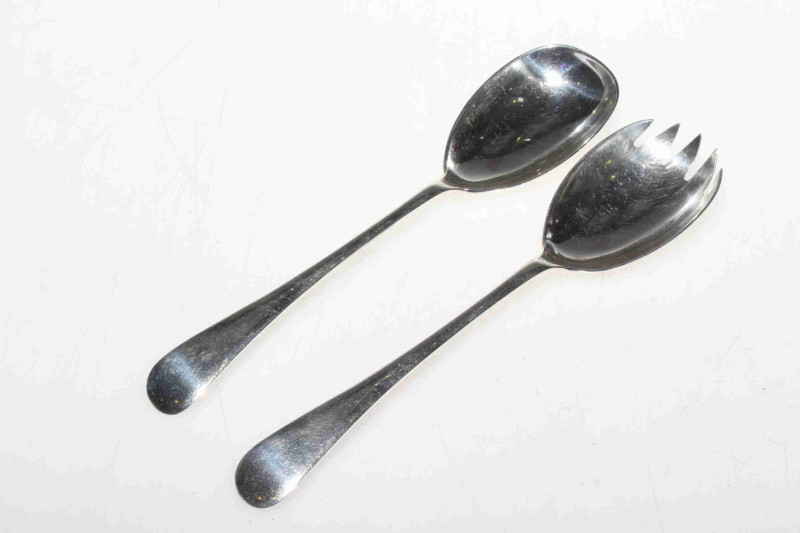 Edwardian silver salad servers, Sheffield 1908