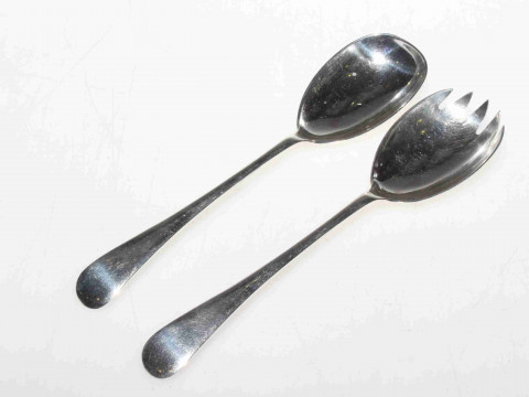 Edwardian silver salad servers, Sheffield 1908