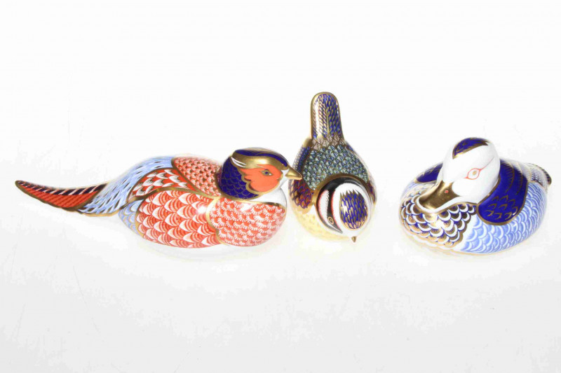 Three Royal Crown Derby bird paperweights