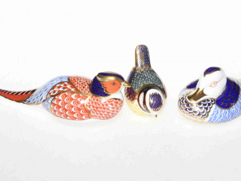 Three Royal Crown Derby bird paperweights