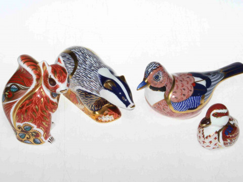 Four Royal Crown Derby paperweights with boxes