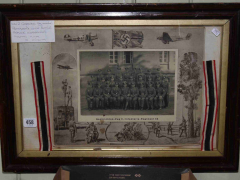 WWII German Regimental photograph and box containing uniform braid, shoulder...