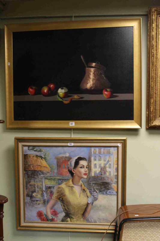 Soler, Still Life oil on canvas, framed and French Lady, oil on board, framed (2)