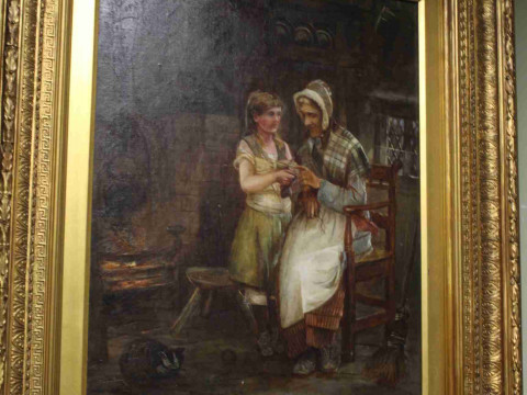 Jenny Bond, The Knitting Lesson, oil on canvas, signed and dated 1885...