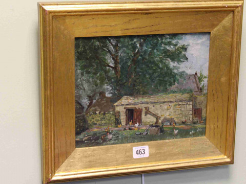 Arthur Newsholme, Chickens in a Farmyard, oil on board, signed and dated...