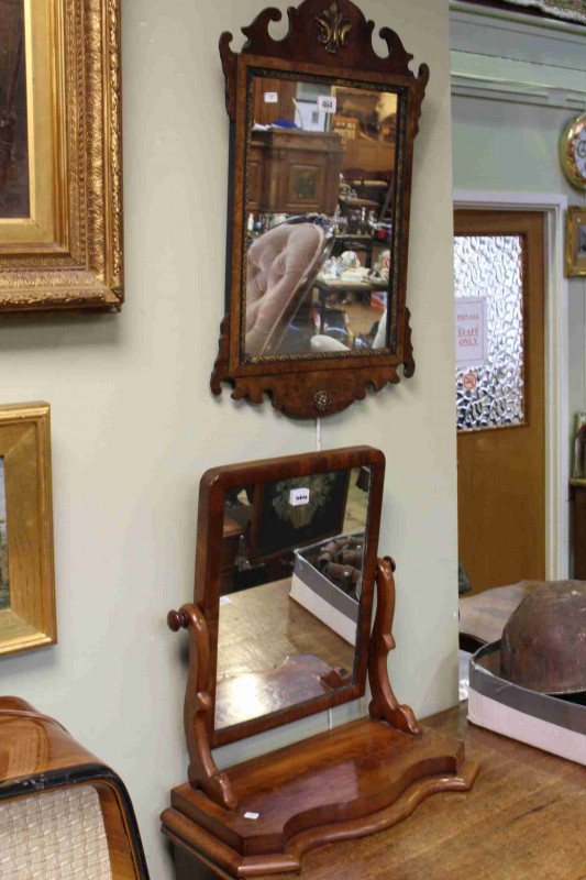 Georgian style walnut framed fretwork mirror and Victorian mahogany toilet mirror (2)