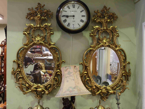 Pair ornate gilt framed two branch girandoles, 116.5cm