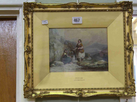 J.E. Buckley, Gossips, watercolour, signed and dated 1852 lower left,...