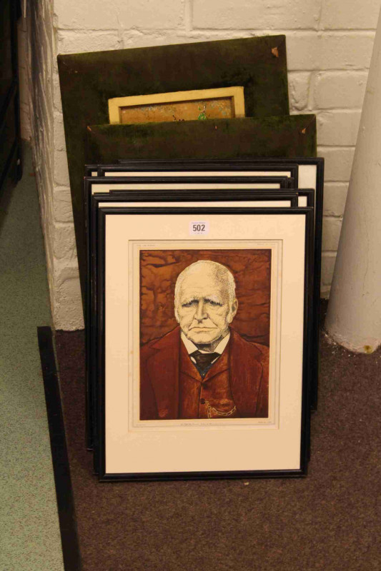 Kapp, nine prints of Dignitaries and two framed paintings on glass (11)