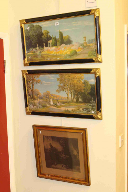 Hermann Rudishi, 'Southern Glory' and 'My Lady's Terrace', pair framed prints and gilt framed print (3)
