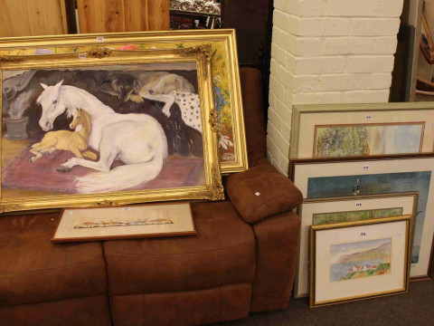 Seven various pictures including three Patricia Deverill watercolours