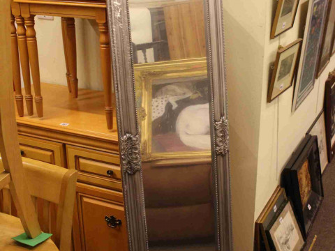 As new easel cheval mirror in silvered frame