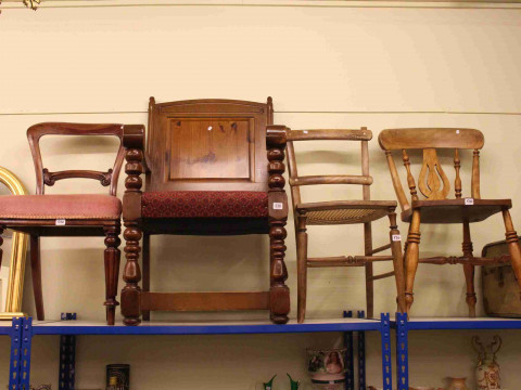 Open armchair and three various Victorian chairs (4)