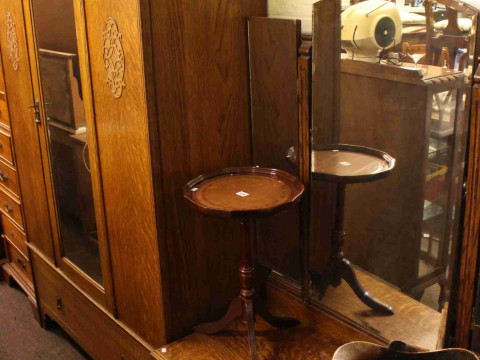 1930's oak mirror door wardrobe and triple mirror dressing table
