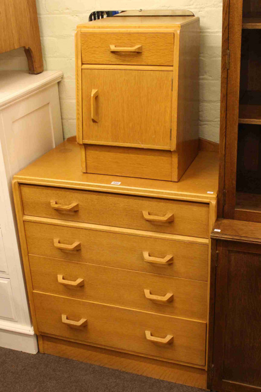 Vintage G Plan oak four drawer dressing table and bedside cabinet (2)