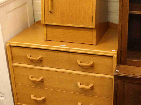 Vintage G Plan oak four drawer dressing table and bedside cabinet (2)