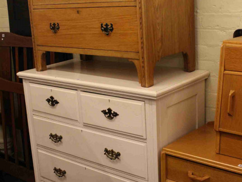 Victorian five drawer painted chest and oak three drawer chest (2)