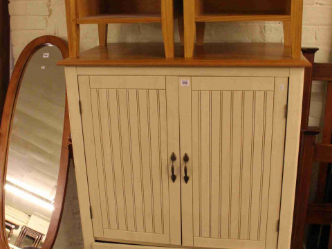 Two door television cabinet, pair bedside pedestals and cheval mirror...
