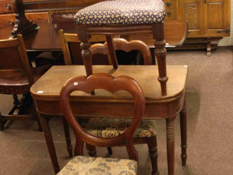19th Century mahogany fold top tea table and set of three Victorian mahogany...
