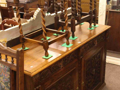 Victorian carved oak two door sideboard, small oak barley twist drop leaf...