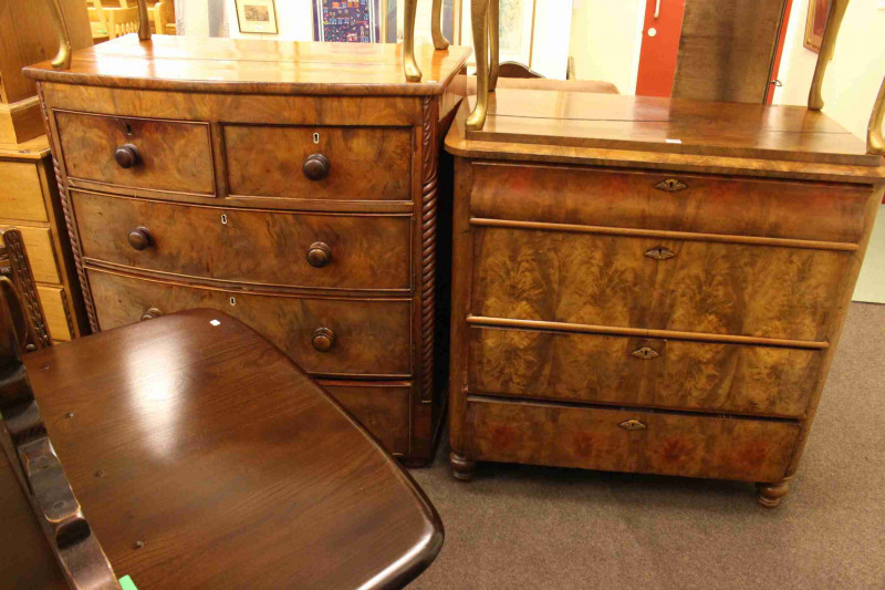 Victorian mahogany five drawer bow front chest and Victorian mahogany Biedermeier style four drawer chest (2)