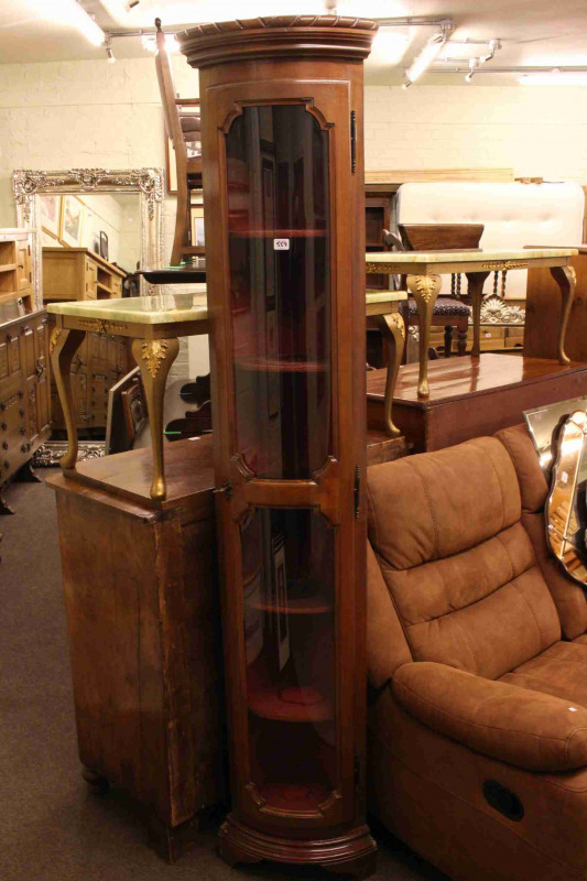 Pair rectangular onyx effect coffee table and tall slim glazed door corner cabinet (3)