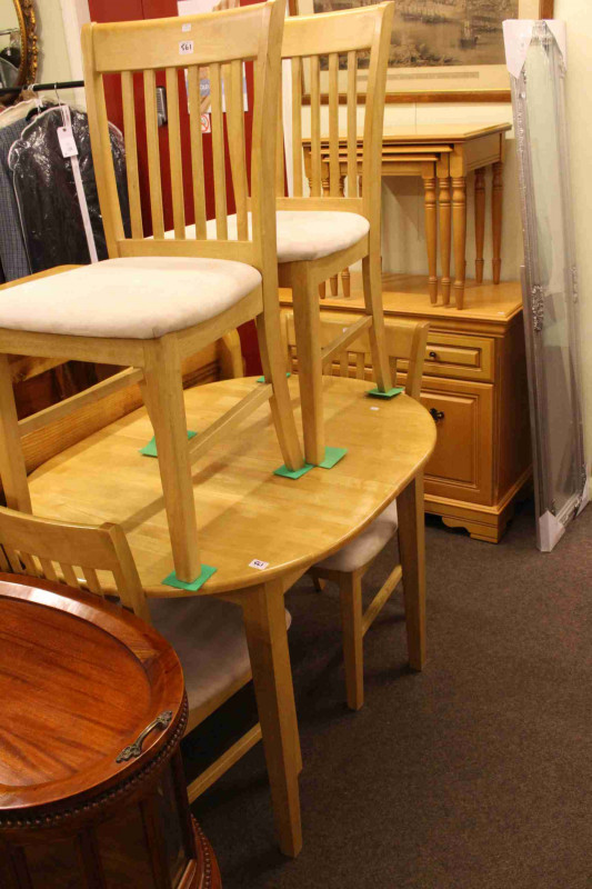 Modern two door sideboard and similar nest of three tables, oval extending dining table and four chairs (7)