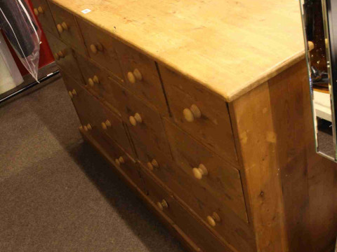 Pine thirteen drawer side cabinet
