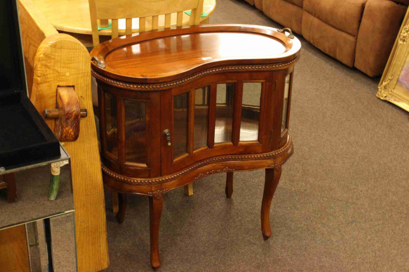 Mahogany kidney shaped tray top cocktail cabinet
