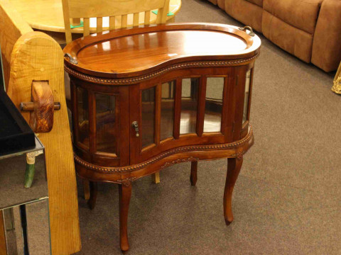 Mahogany kidney shaped tray top cocktail cabinet