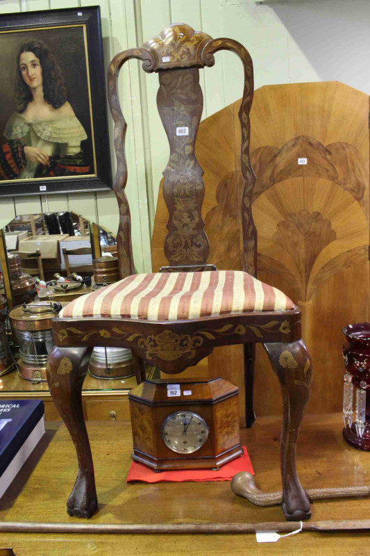 Dutch floral marquetry high back side chair on ball and claw feet