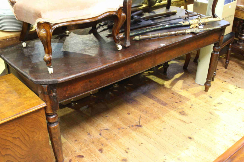 19th Century stained wood wake table on turned legs, 180cm long