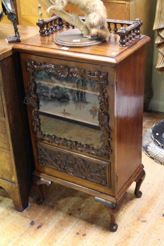 Late Victorian carved mahogany china cabinet on cabriole legs, 56cm by 106cm