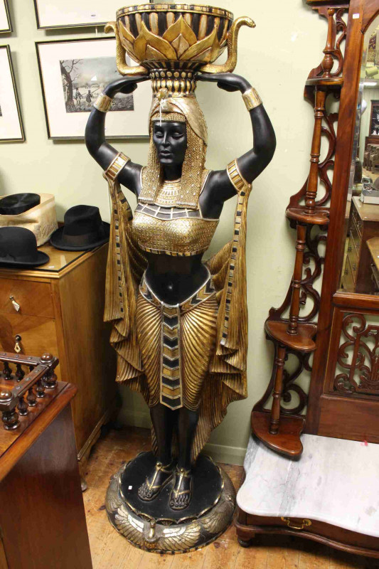 Large composite robed ancient Egyptian figure plant stand, 186cm tall