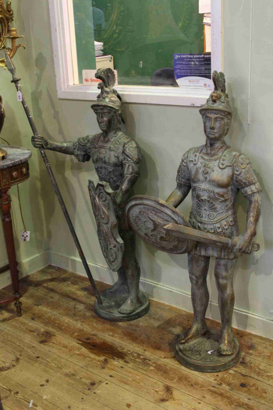 Pair bronzed effect Roman Centurions, 119cm tall
