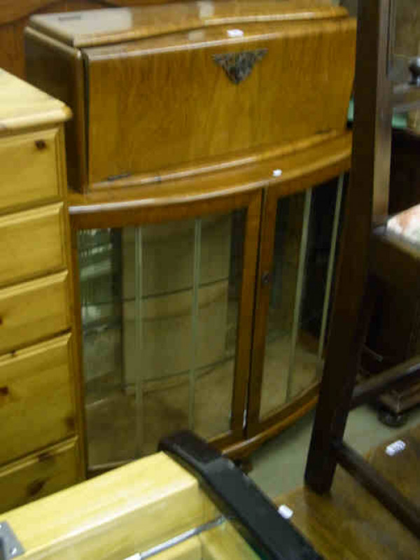 Bow Front Walnut Cocktail China Cabinet