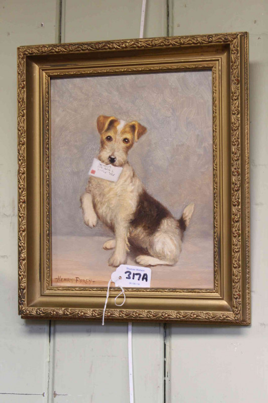 Small framed oil on board of a terrier