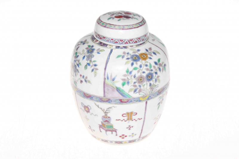 Chinese porcelain ginger jar and cover, decorated with panels of flowers and artifacts, underglaze blue six character mark, 16.5cm