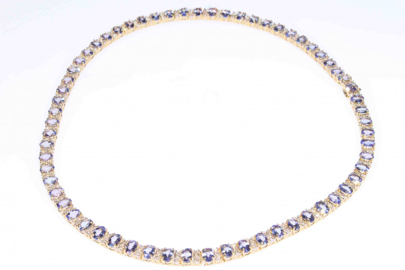 14 carat gold, tanzanite and diamond necklace