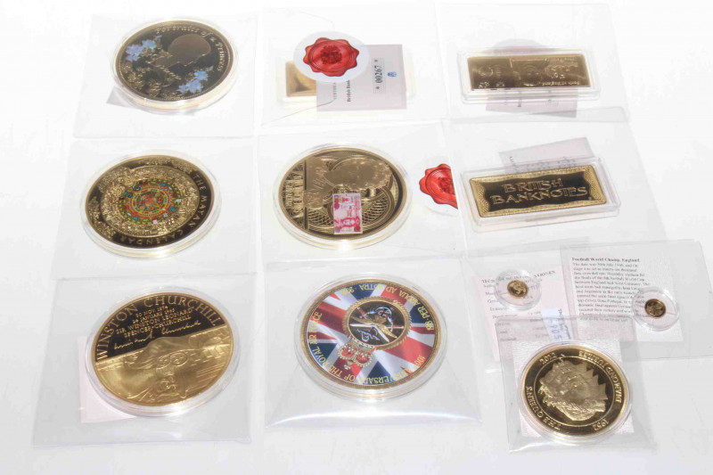 Collection of commemorative coins, etc including two gold proof coins