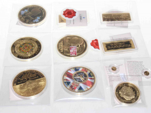 Collection of commemorative coins, etc including two gold proof coins