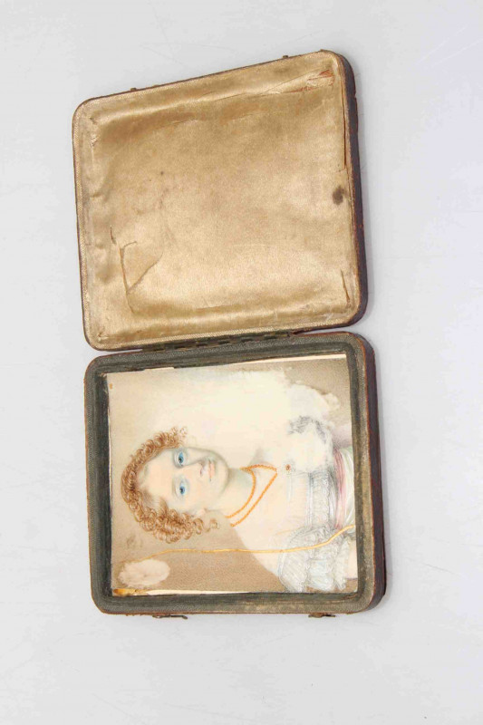 19th Century portrait miniature on ivory, inscribed to old label Harriet Aggas, a/f