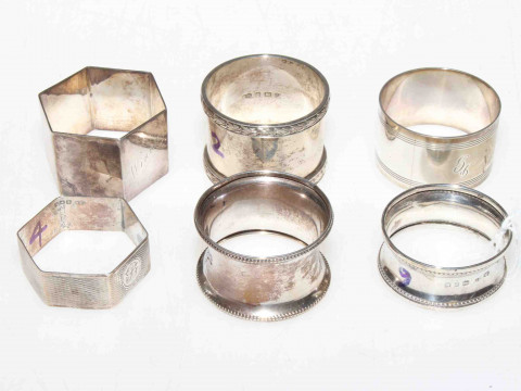 Six silver napkin rings