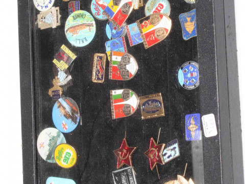 Collection of collectable badges including Butlins and RNLI
