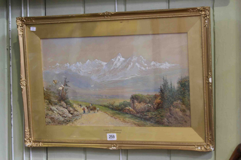 Sydney Lawrence, Lake Constance, Italy, watercolour, signed lower right, 29cm x 49.5cm, in gilt glazed frame